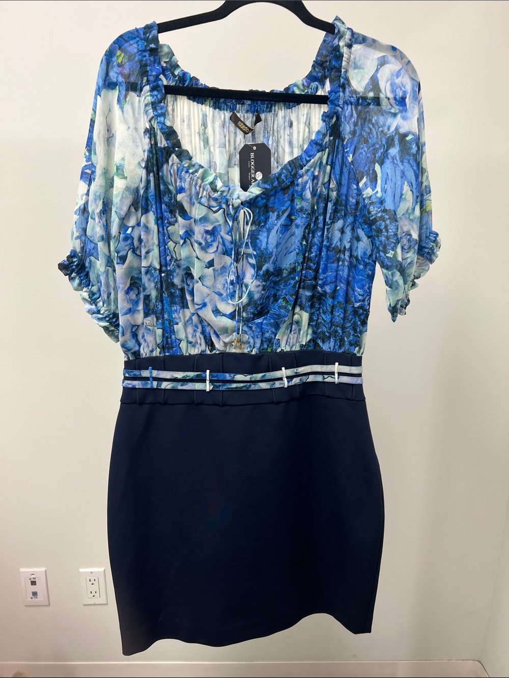 Roberto Cavalli Blue and Navy Floral Tiered Dress